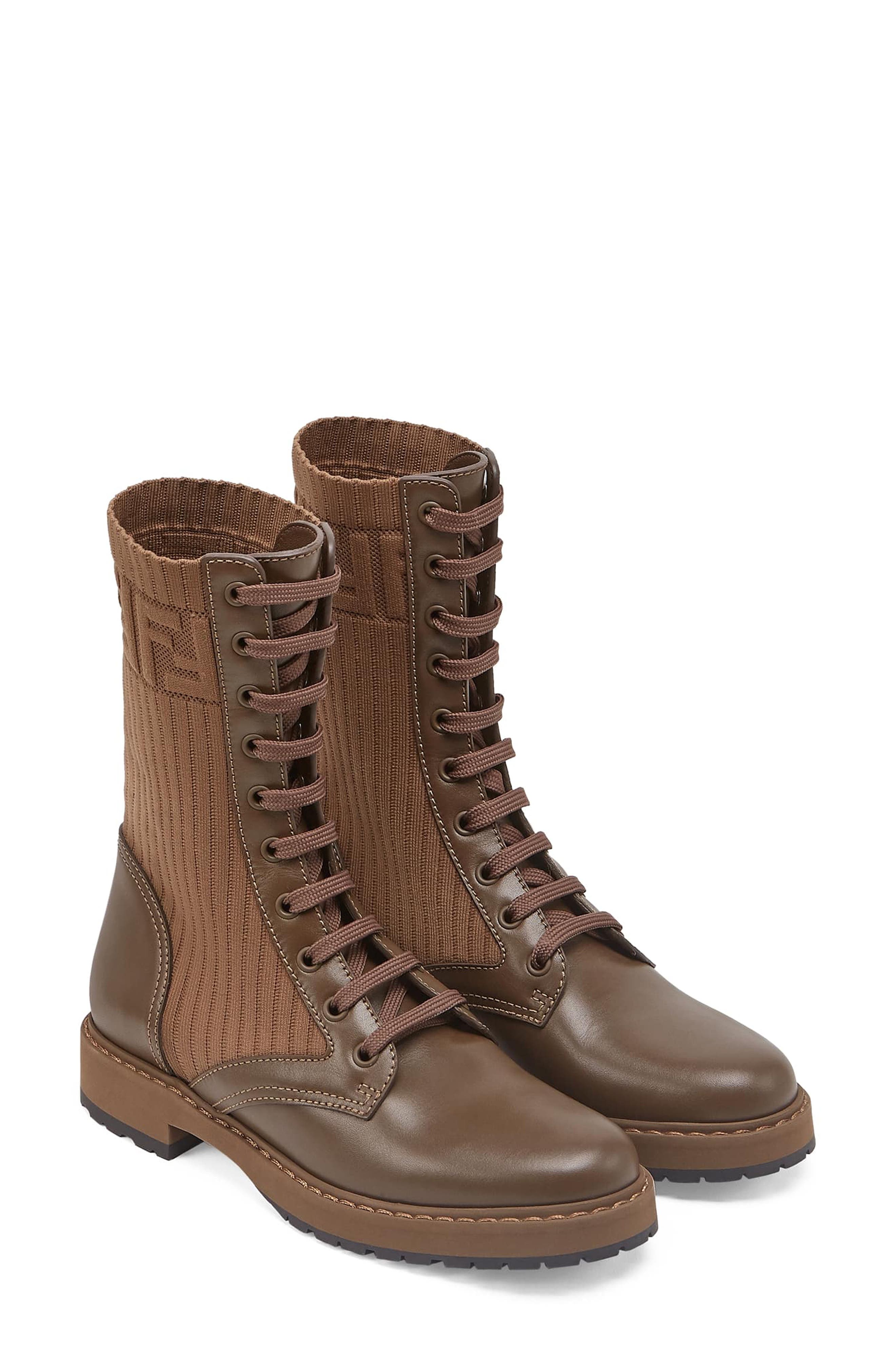 Fendi Logo Combat Boot, Alternate, color, 