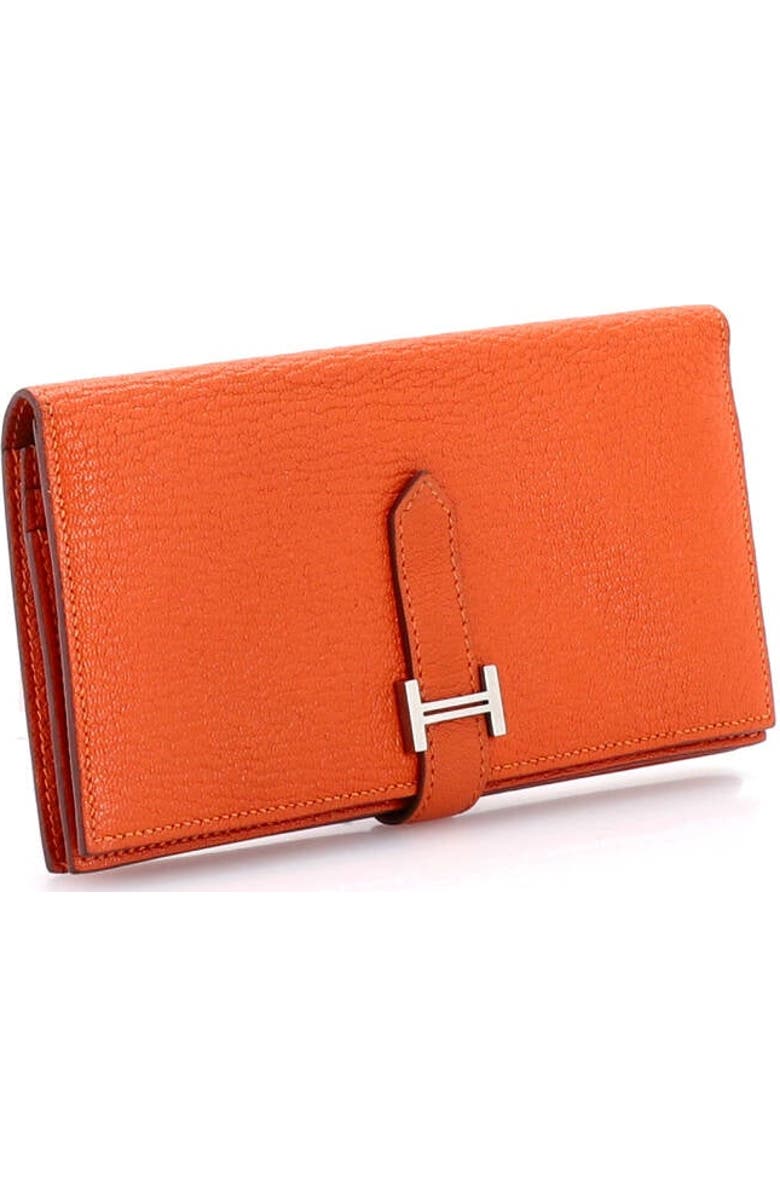 Pre-Owned Hermes Bearn Wallet Chevre Mysore Long, Alternate, color, Feu