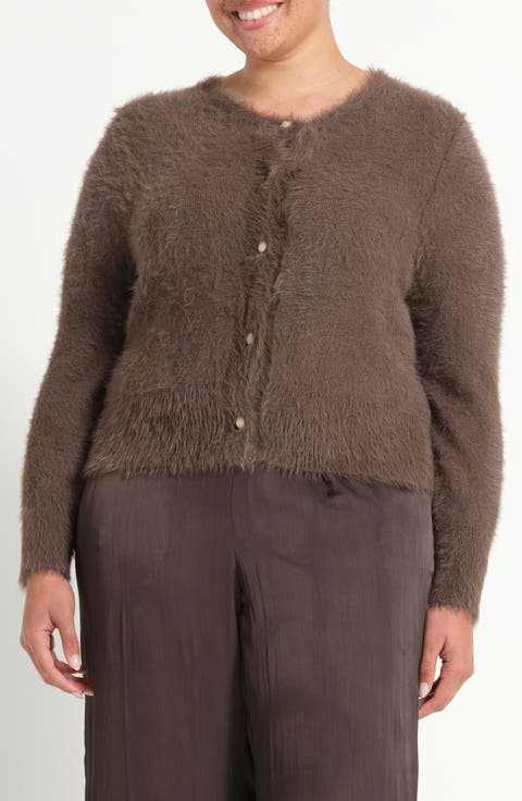 Camille Fuzzy Crewneck Cardigan (Plus)