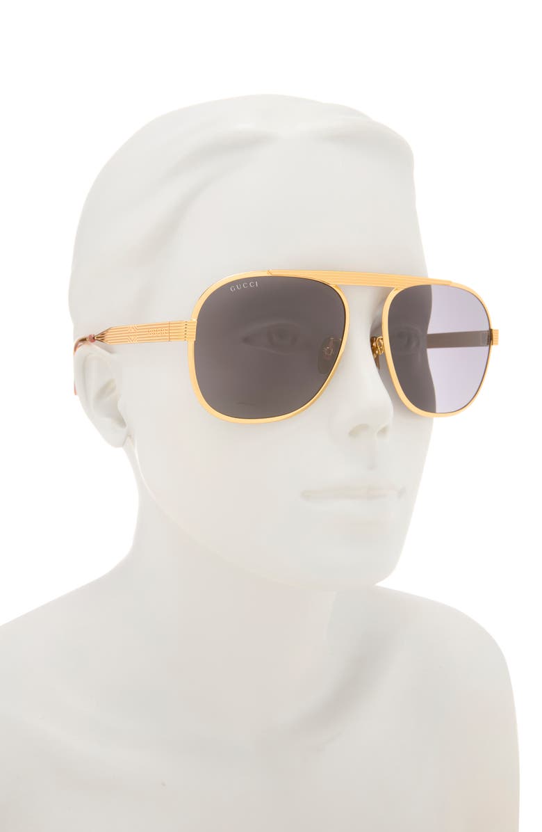 Gucci 60mm Aviator Sunglasses, Alternate, color, Gold Gold Grey