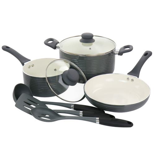 Oster Ridge Valley 8 Piece Aluminum Nonstick Cookware Set In Gray