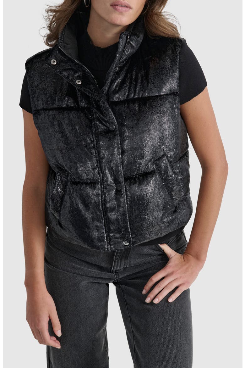 Metallic Velvet Puffer Vest, Main, color, BLACK