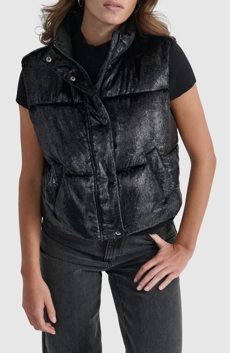 DKNY Metallic Velvet Puffer Vest, Main, color, 