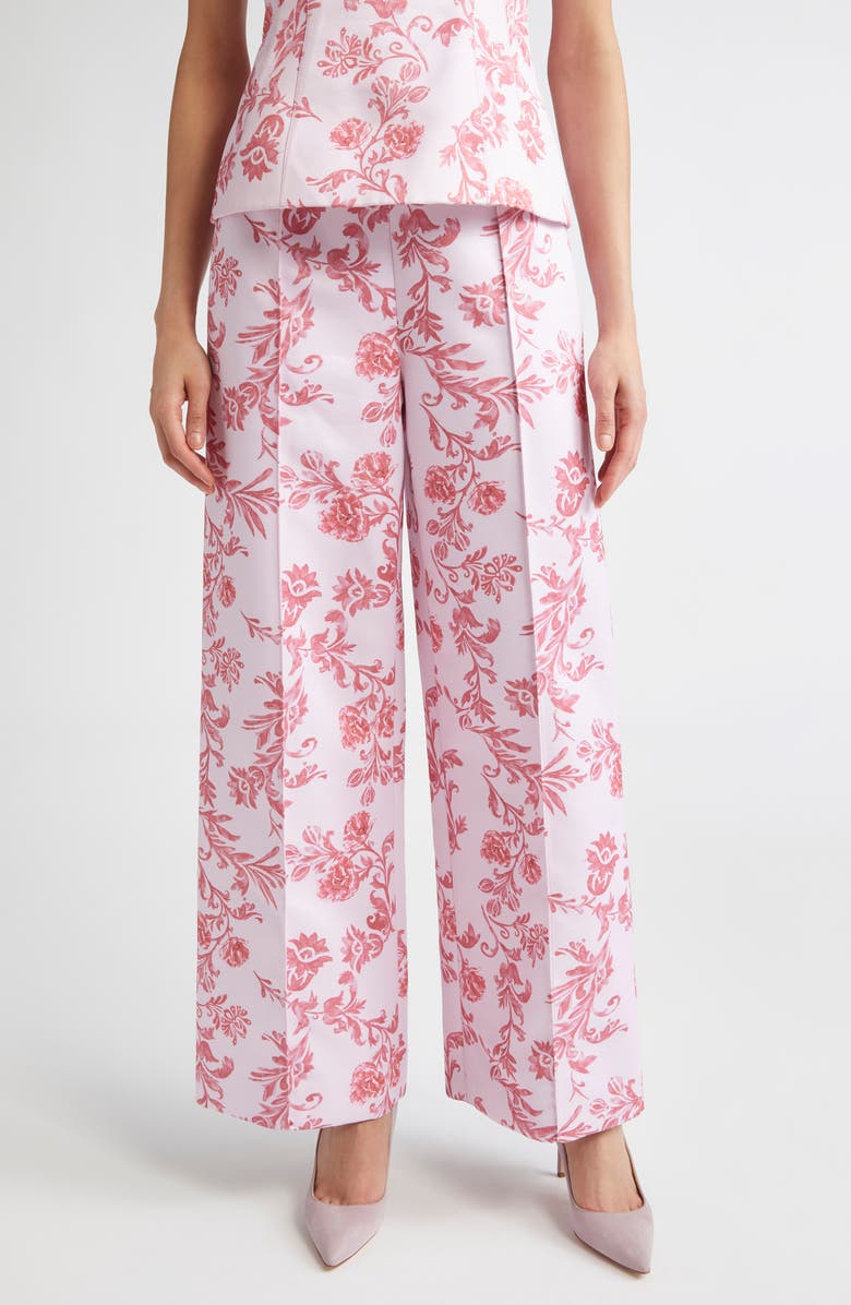 Emilia Wickstead Daffy Floral Damask Taffeta Faille Pants, Main, color, Damask Floral Pink