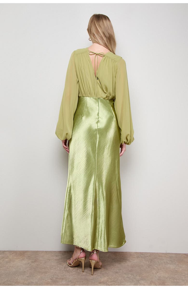 Oasis Satin Chiffon Mix V Neck Midaxi Dress, Alternate, color, Olive