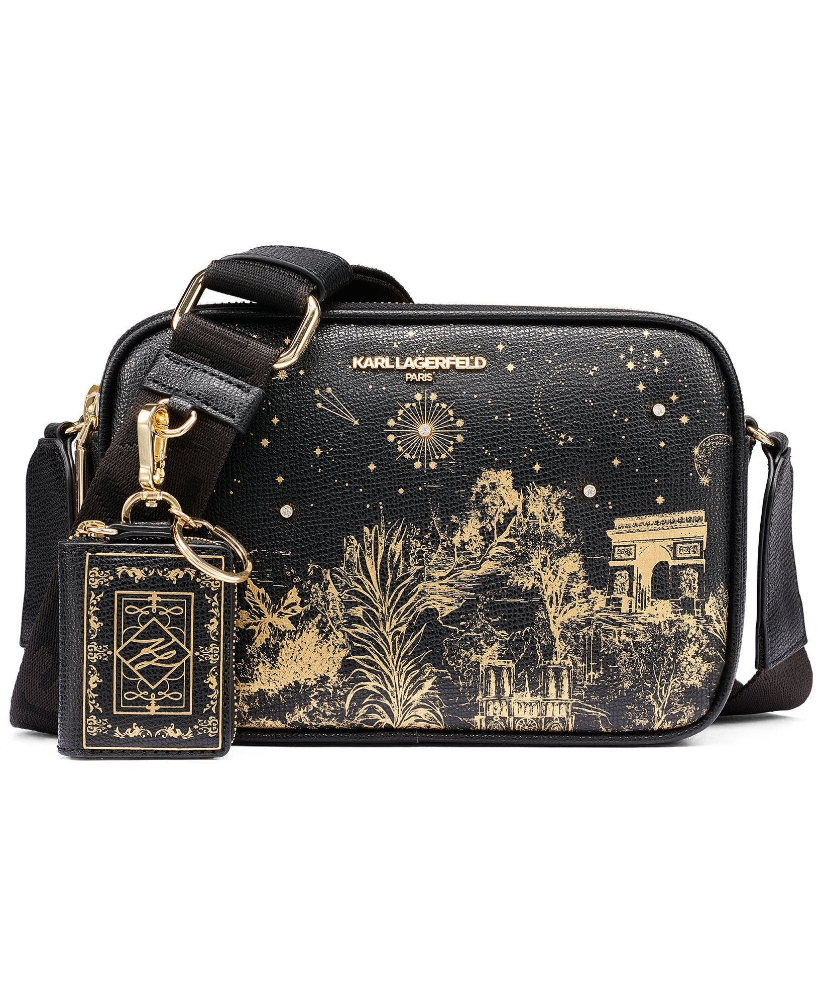Printed Paris Crossbody, Main, color, Black/Gold