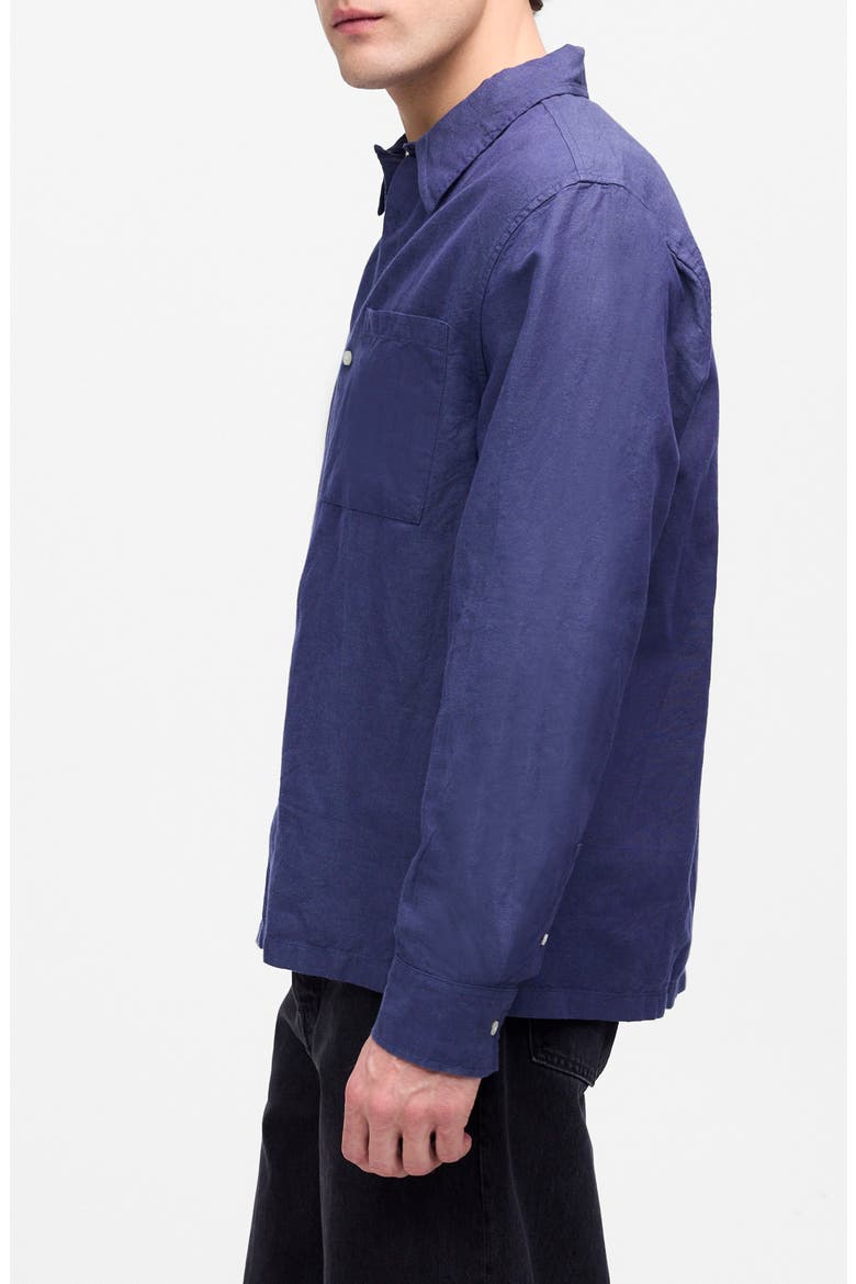Stripe Linen & Cotton Button-Up Shirt, Alternate, color, DARK INDIGO