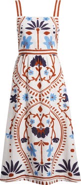 Cleobella Carmen Mixed Print Cotton & Linen Midi Dress