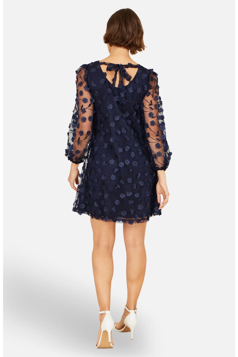 Long Sleeve Floral Applique Tunic Dress, Alternate, color, Navy