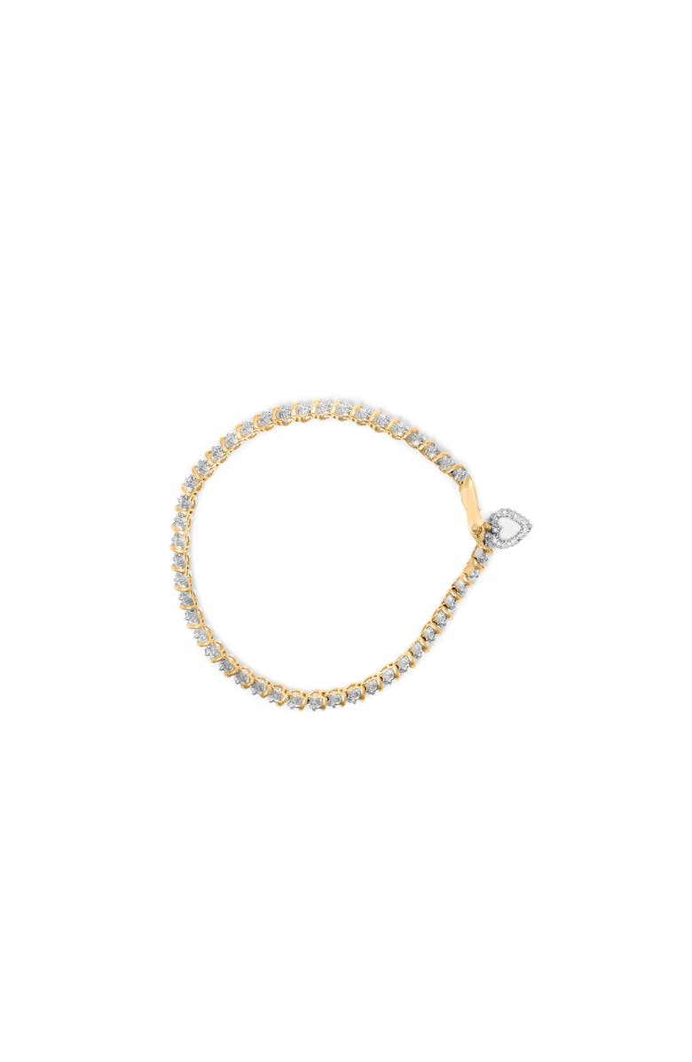 Haus of Brilliance 10K Yellow Gold 2.0 Cttw Diamond 2 Row Link and Heart Charm Link Bracelet, Alternate, color, Yellow