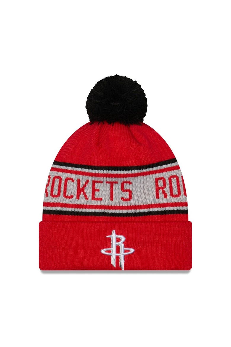 Men's New Era Red Houston Rockets Repeat Cuffed Knit Hat with Pom, Main, color, Red