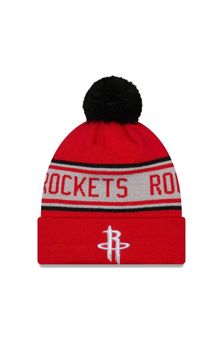 New Era Men's New Era Red Houston Rockets Repeat Cuffed Knit Hat with Pom, Main, color, 