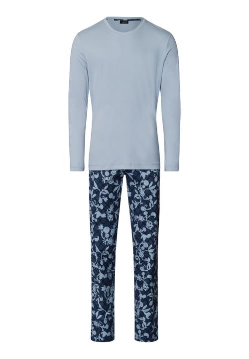 Hanro Night And Day Crew Neck Cotton Pajama Set In Night Blue Tiles