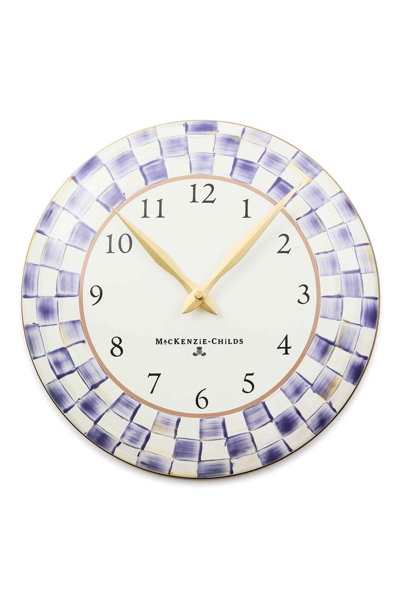 Violet Check Enameled Steel Wall Clock, Main, color, VIOLET