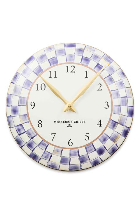 Violet Check Enameled Steel Wall Clock