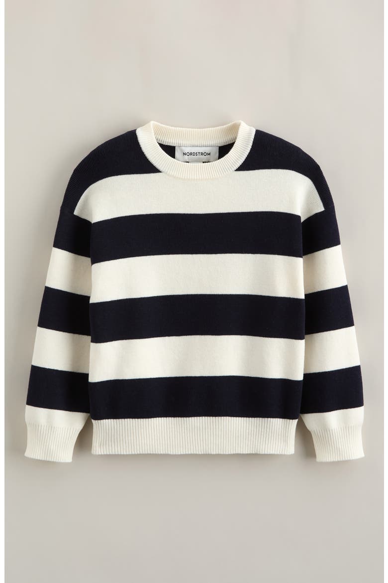 Kids' Crewneck Sweater, Main, color, NAVY -IVORY RUGBY STRIPE