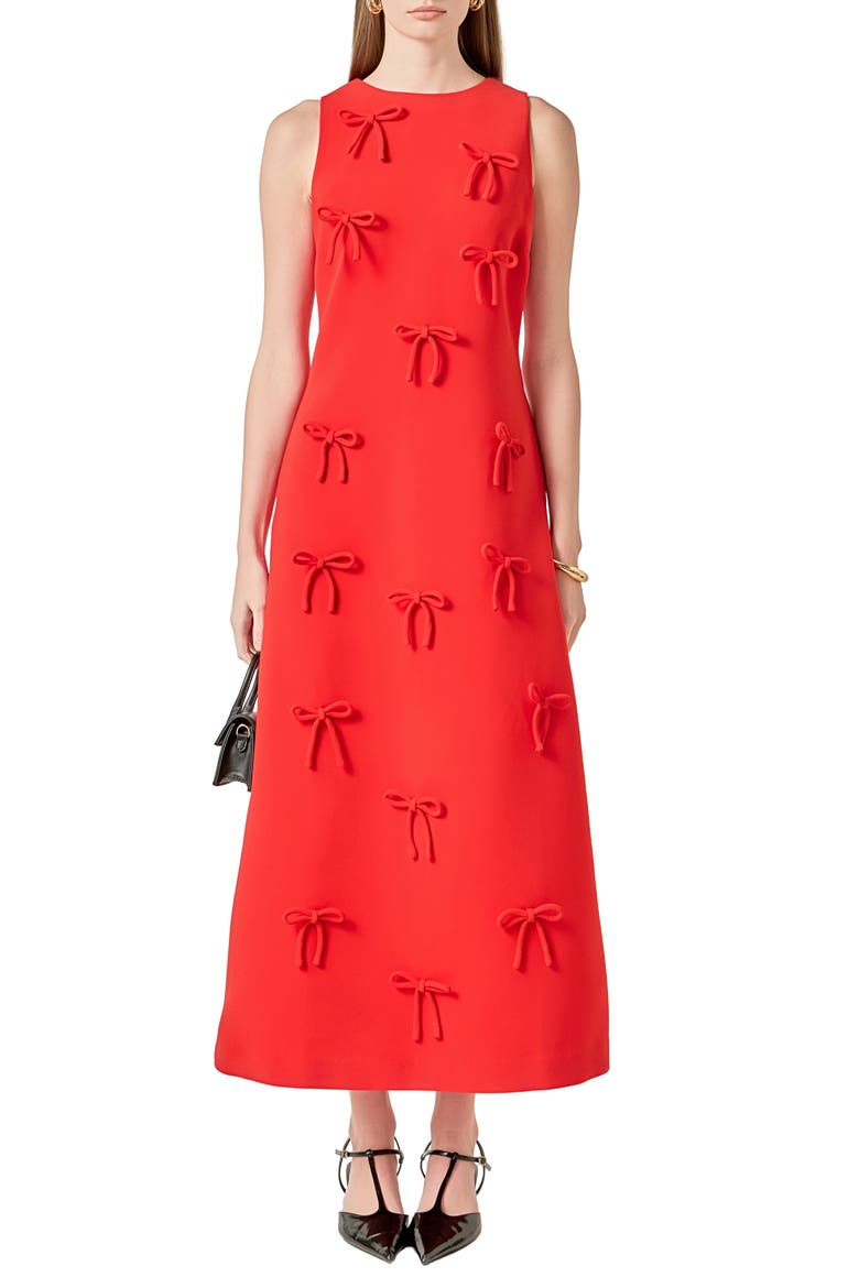 Bow Embellished Sleeveless A-Line Dress, Main, color, RED