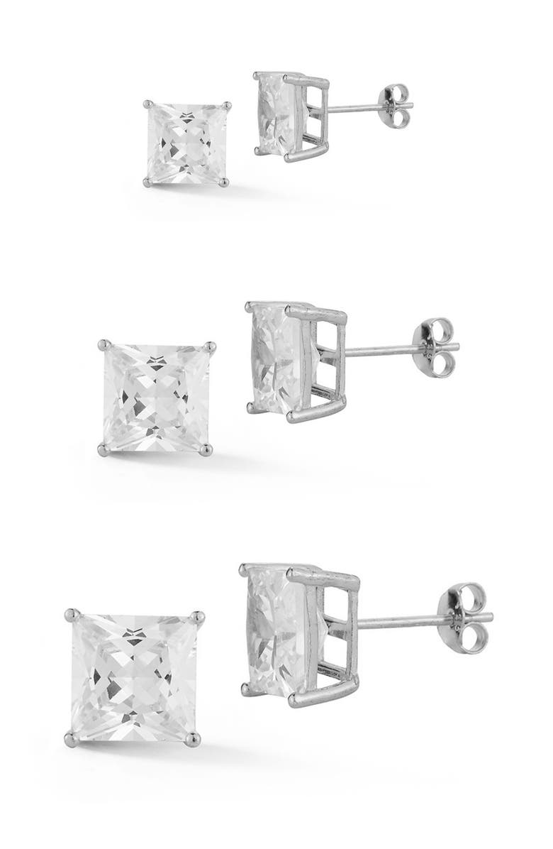 GLAZE JEWELRY Set of 3 Sterling Silver Earrings, Main, color, Silver