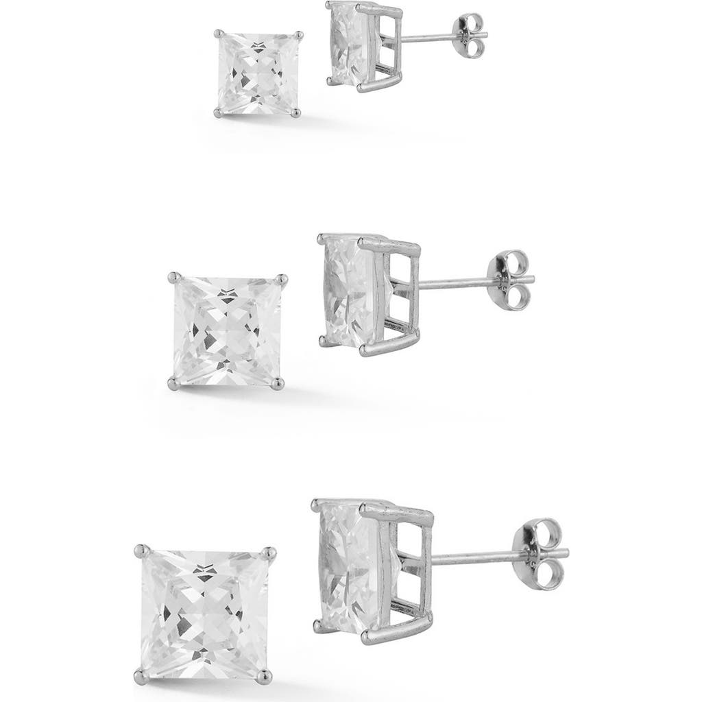 Glaze Jewelry Rhodium Plated Cz Set Of 3 Earrings In Metallic