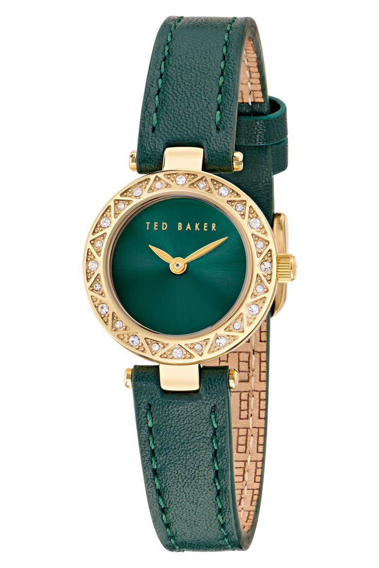 Jolyye Leather Strap Watch, 24mm, Main, color, GREEN