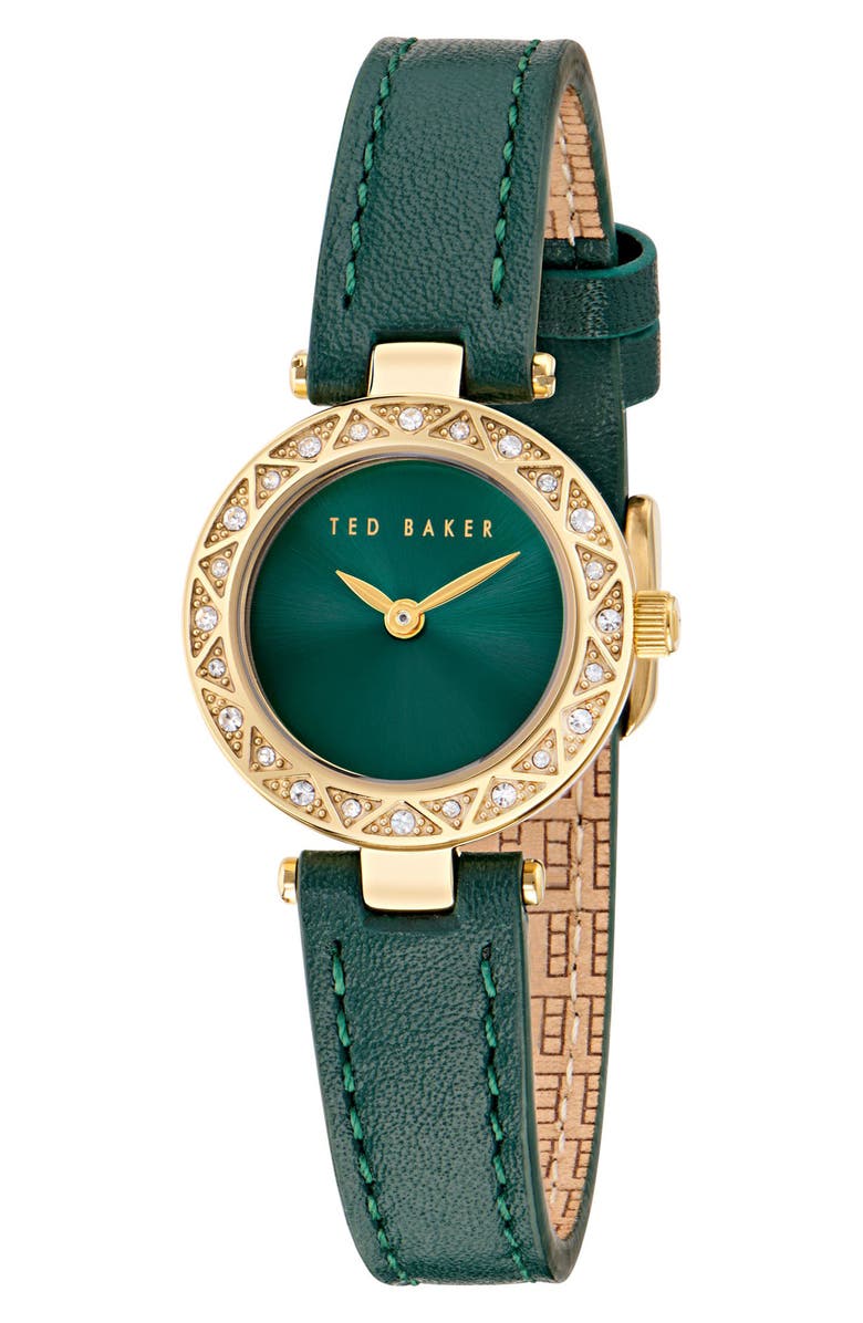 Ted Baker Jolyye Leather Strap Watch, 24mm, Main, color, Green