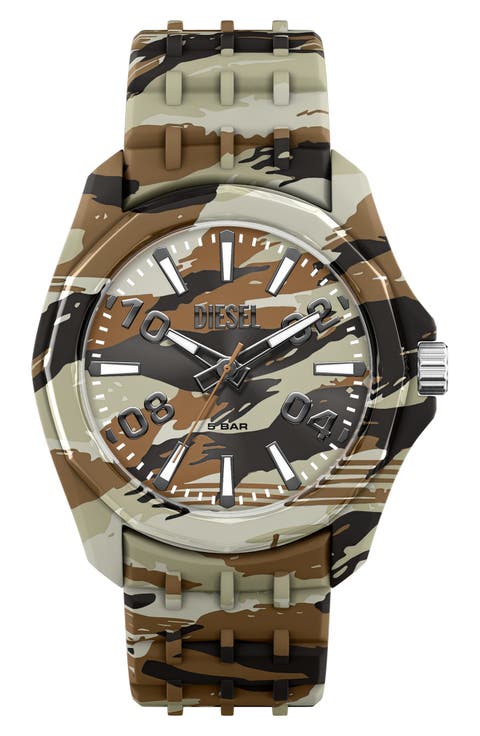 Stinger Camo Quartz Silicone Strap Watch, 44mm