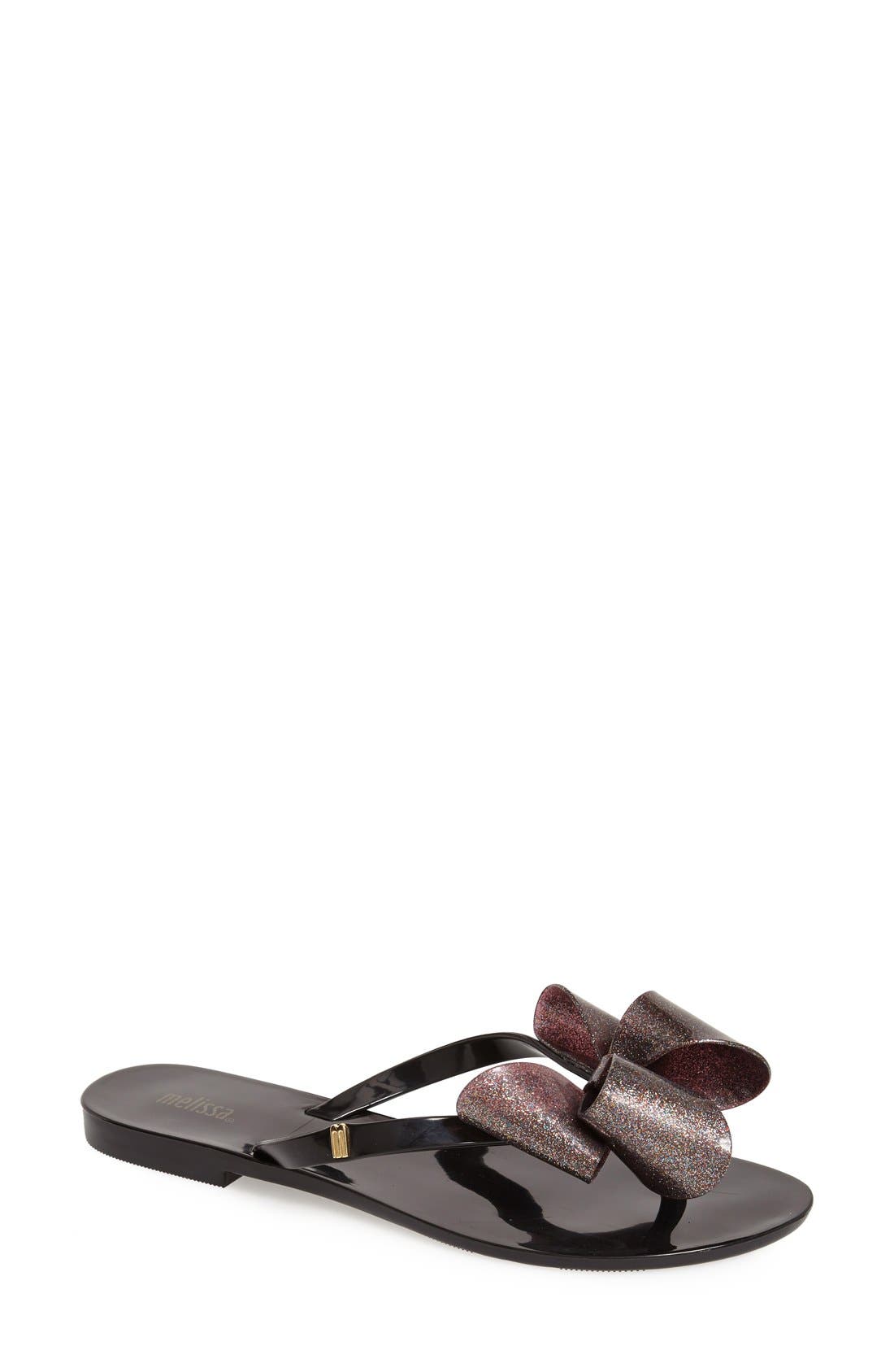 'Harmonic Bow' Jelly Thong Sandal, Alternate, color, BLACK