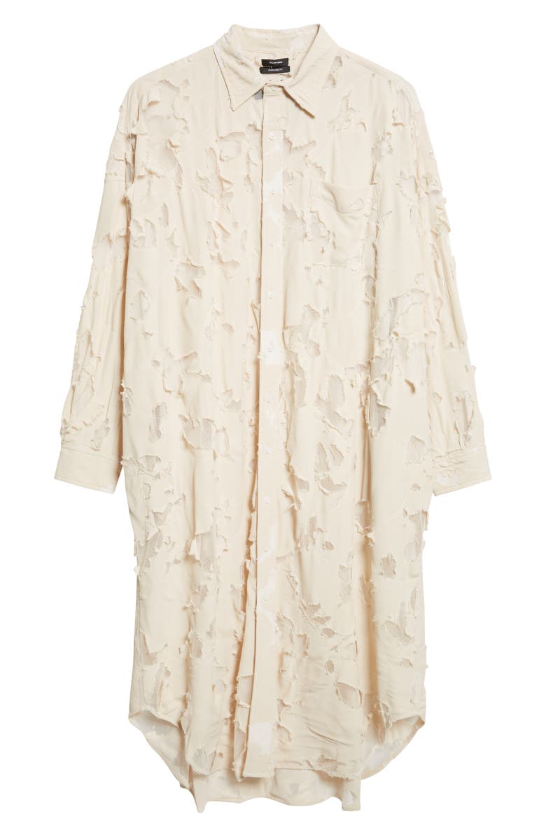 R13 Long Sleeve Burnout Jumbo Shirtdress, Alternate, color, Ivory