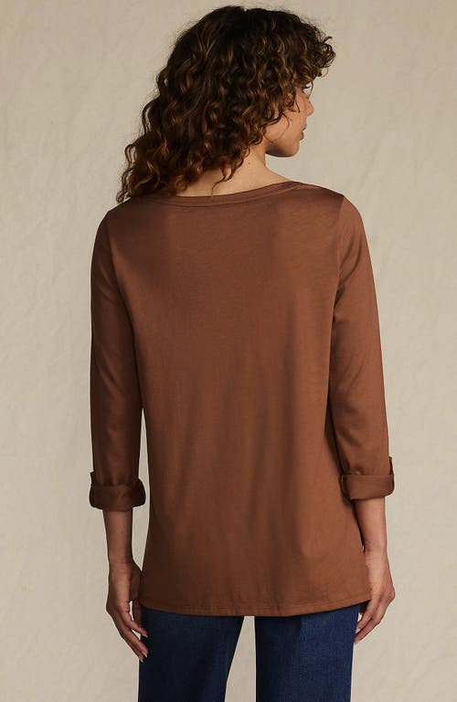 Lands' End Supima Cotton Adjustable 3/4 Sleeve Boatneck Tunic In Brown