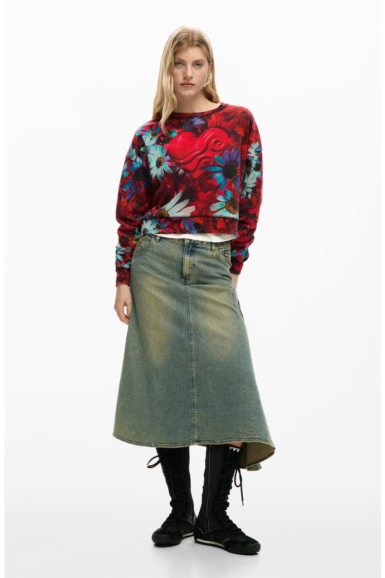 Floral Print Sweatshirt, Alternate, color, BLACK BASE/ RED