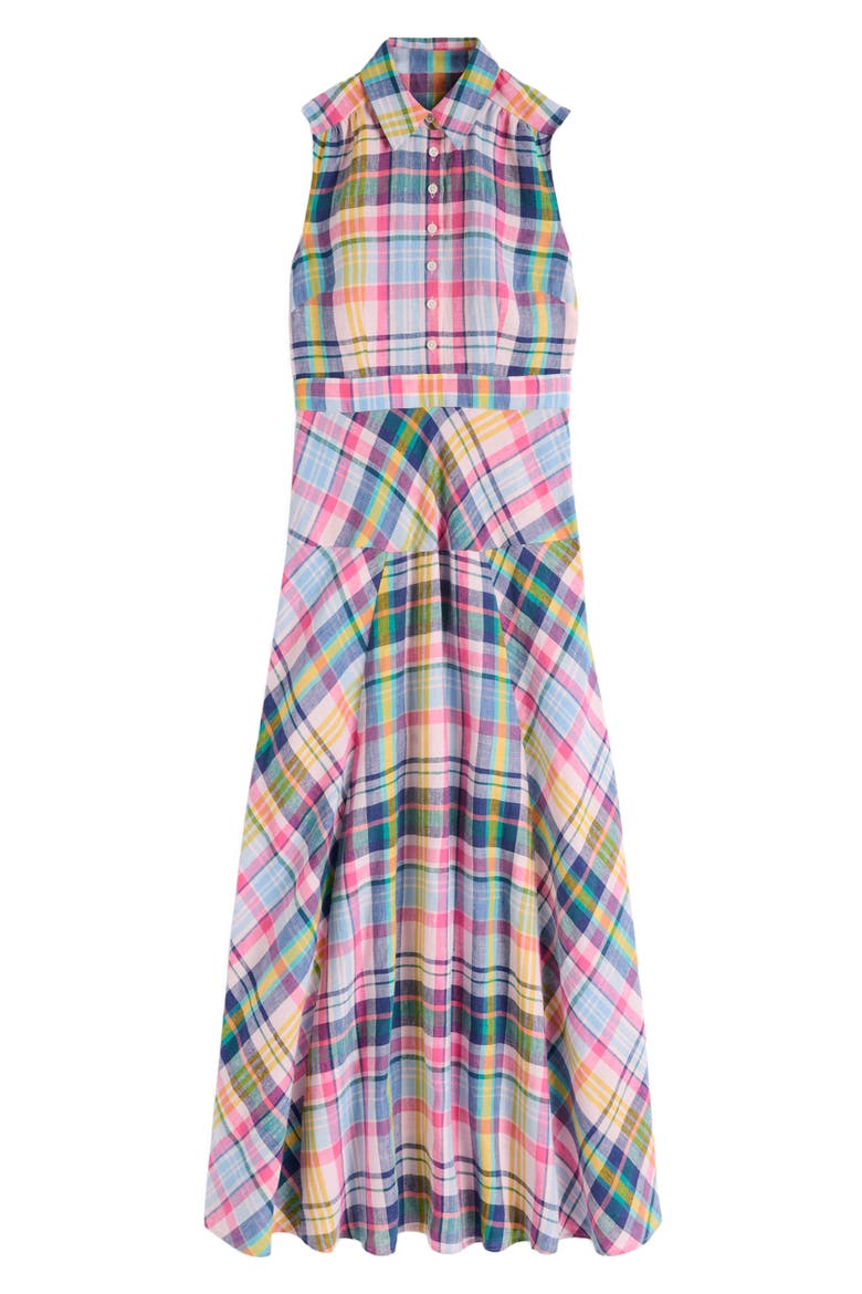 Erma Madras Linen Maxi Dress, Alternate, color, BLUE PINK AND GREEN MADRAS