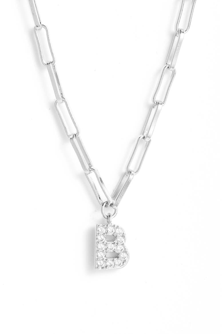 Pavé Initial Pendant Necklace, Main, color, RHODIUM - B