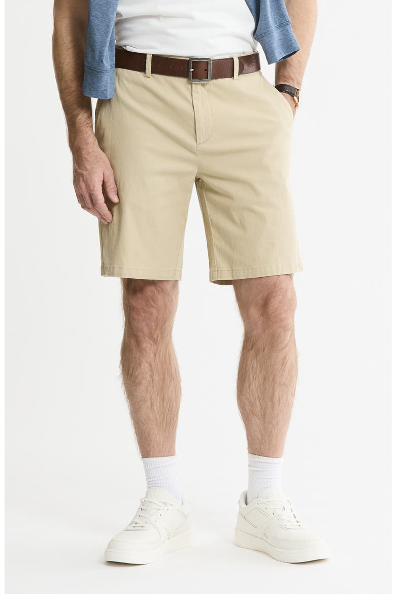Cotton & Silk Blend Stretch Shorts, Main, color, KHAKI