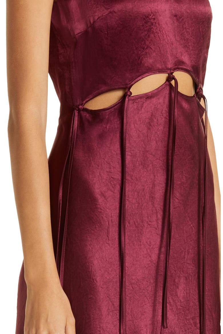 Cutout Tie Detail Satin Dress, Alternate, color, BORDEAUX