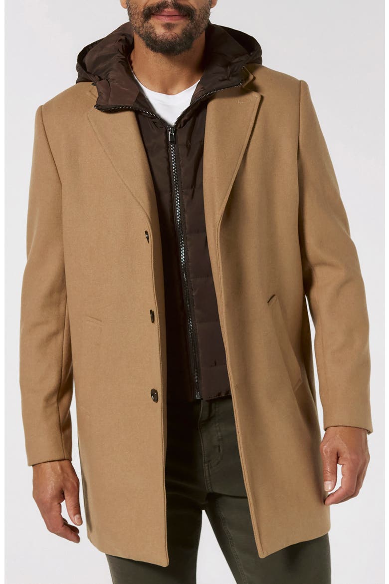 Midtown Felted Overcoat with Removable Hooded Puffer Bib, Main, color, CAMEL