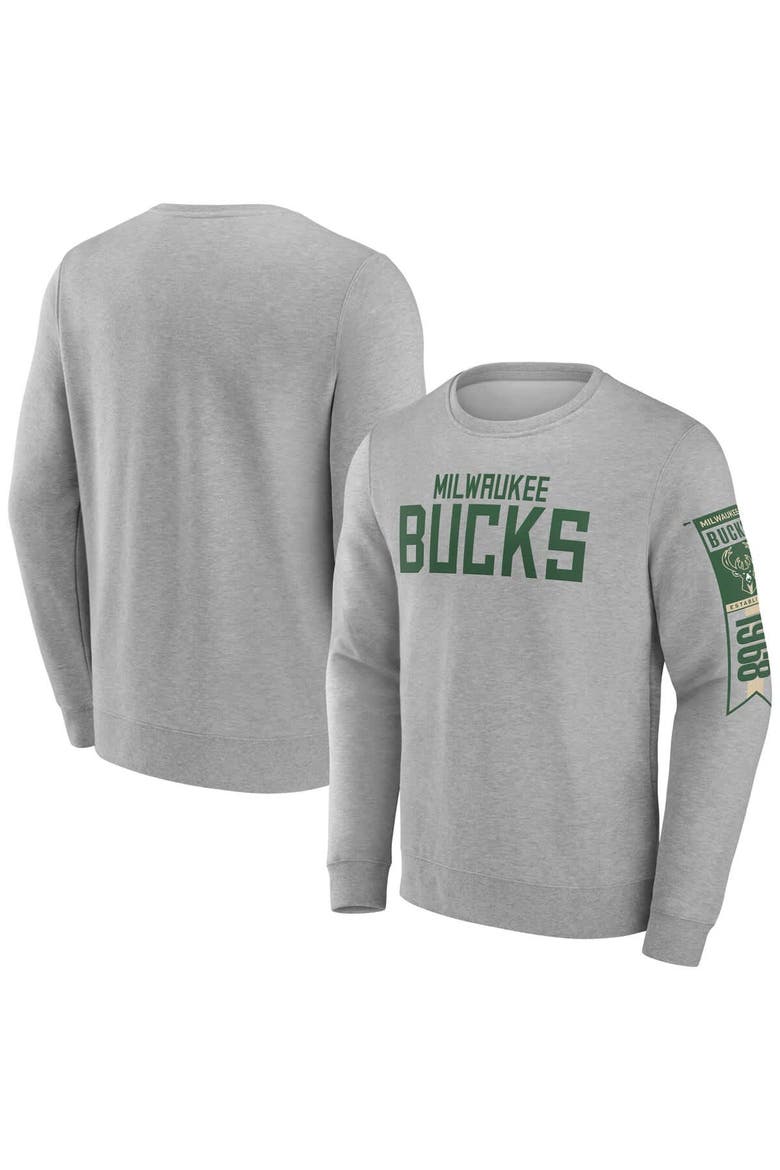 Men's Fanatics  Gray Milwaukee Bucks Fleece Pullover Sweatshirt, Main, color, Gray