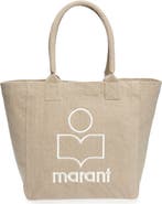 【送料&関税込】Isabel Marant Logo Flocked Open-top Tote Bag Black Yenky flocked cotton-canvas tote | ISABEL MARANT | NET