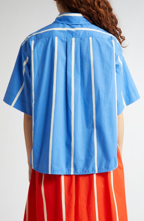 Marimekko Sinertävä Puhveli Stripe Organic Cotton Poplin Shirt In Blue/light Yellow