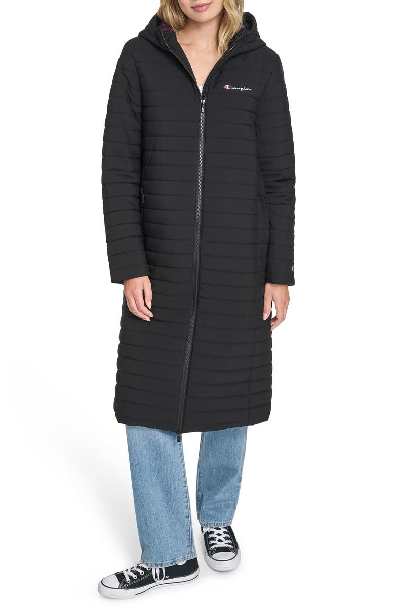 Champion Hooded Puffer Coat, Main, color, Black