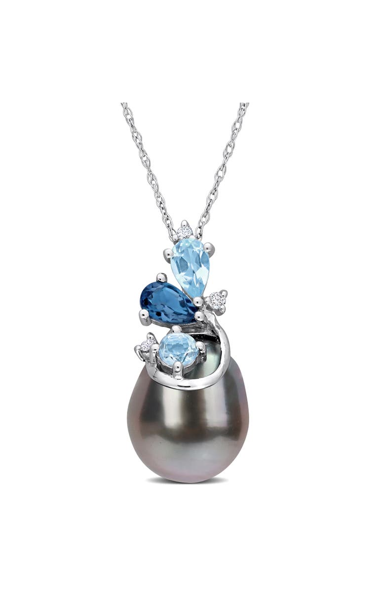 Julianna B. Tahitian Pearl Blue Topaz & Diamond Necklace 14k, Main, color, Cultured Tahitian Pearl