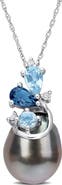 Julianna B. Tahitian Pearl Blue Topaz & Diamond Necklace 14k