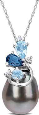 Julianna B. Tahitian Pearl Blue Topaz & Diamond Necklace 14k