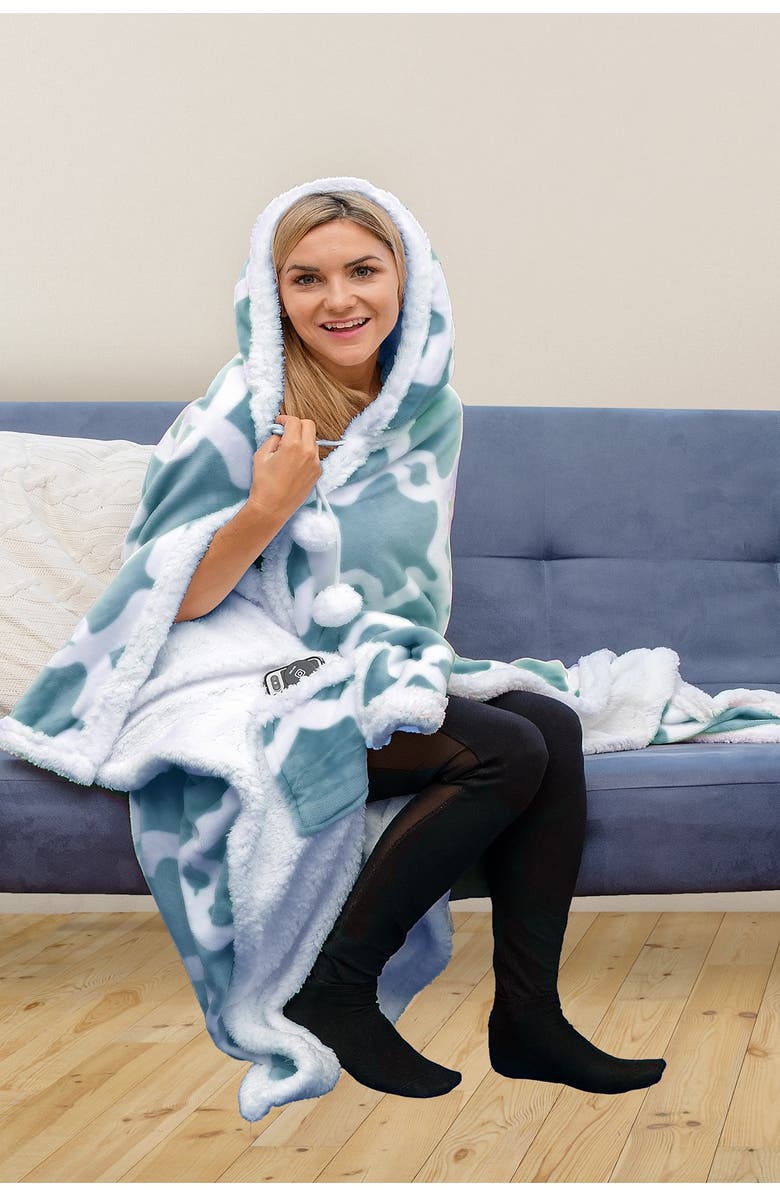 Duck River Textile Geometric Hooded Reversible Throw Blanket with Side Pockets - Tourmaline, Alternate, color, 