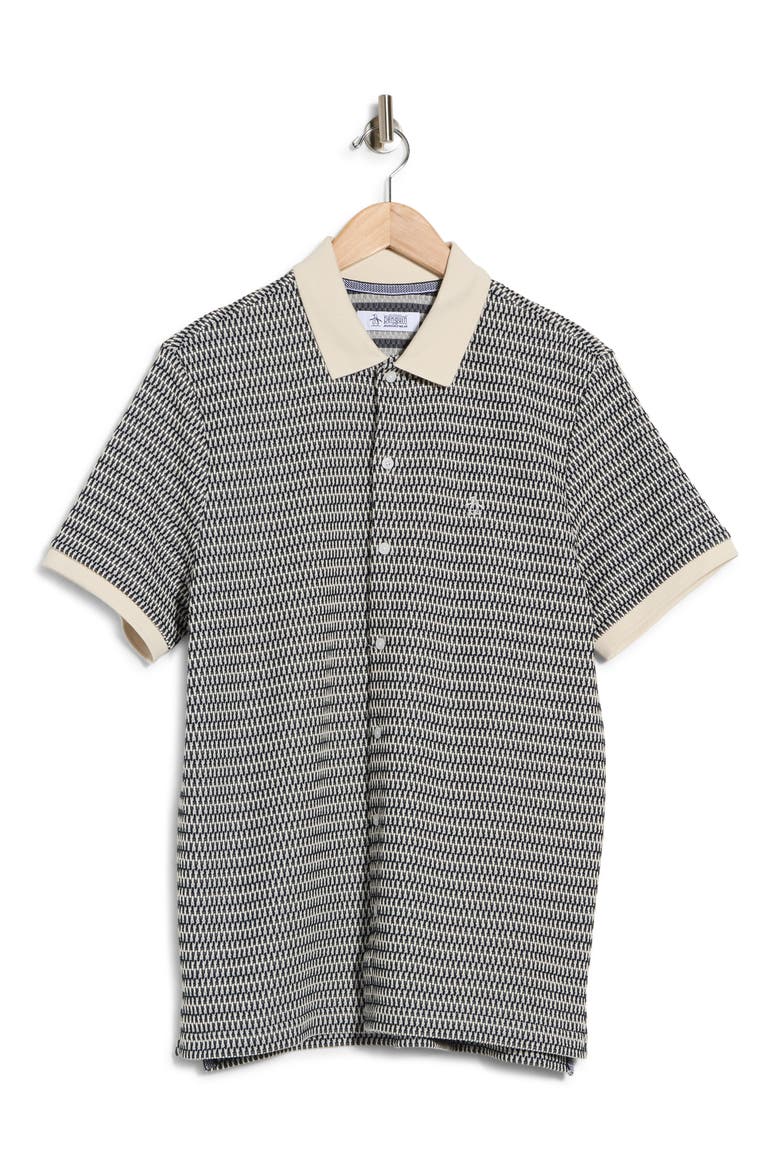 Crochet Stitch Button Front Polo, Alternate, color, DARK SAPPHIRE