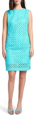 Ming Wang Geometric Lace Sleeveless Sheath Dress