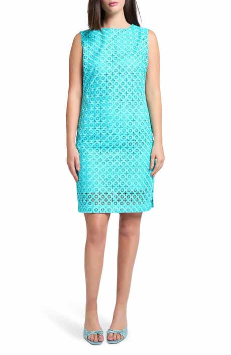 Ming Wang Geometric Lace Sleeveless Sheath Dress