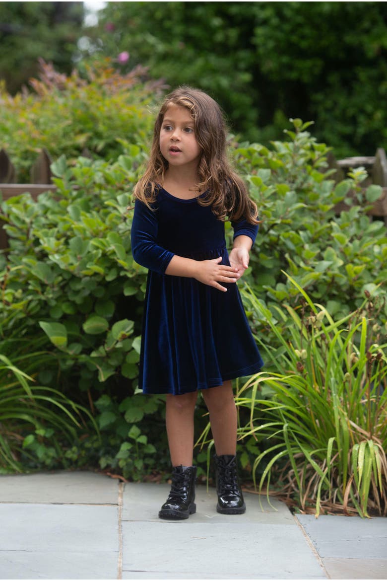 Girls Stretch Velvet Twirly Dress, Alternate, color, Hot Pink