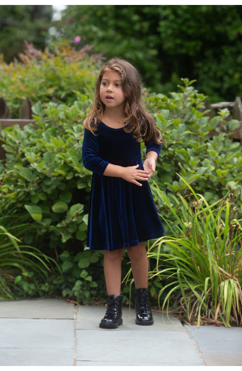 WORTHY THREADS Girls Stretch Velvet Twirly Dress, Alternate, color, Hot Pink