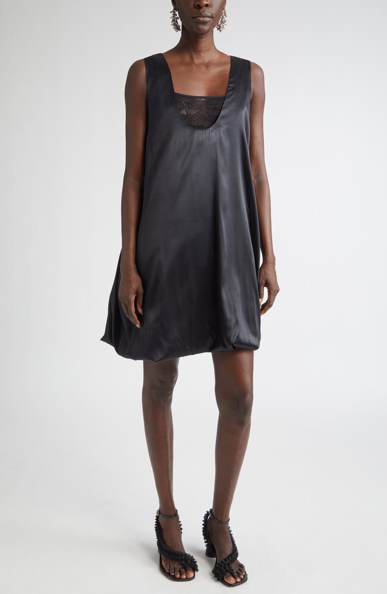 Dries Van Noten Bubble Hem Silk Stretch Satin Dress, Main, color, Black