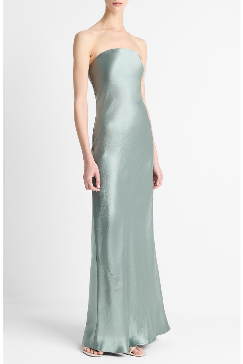 Satin Strapless Gown, Alternate, color, CLAY SAGE